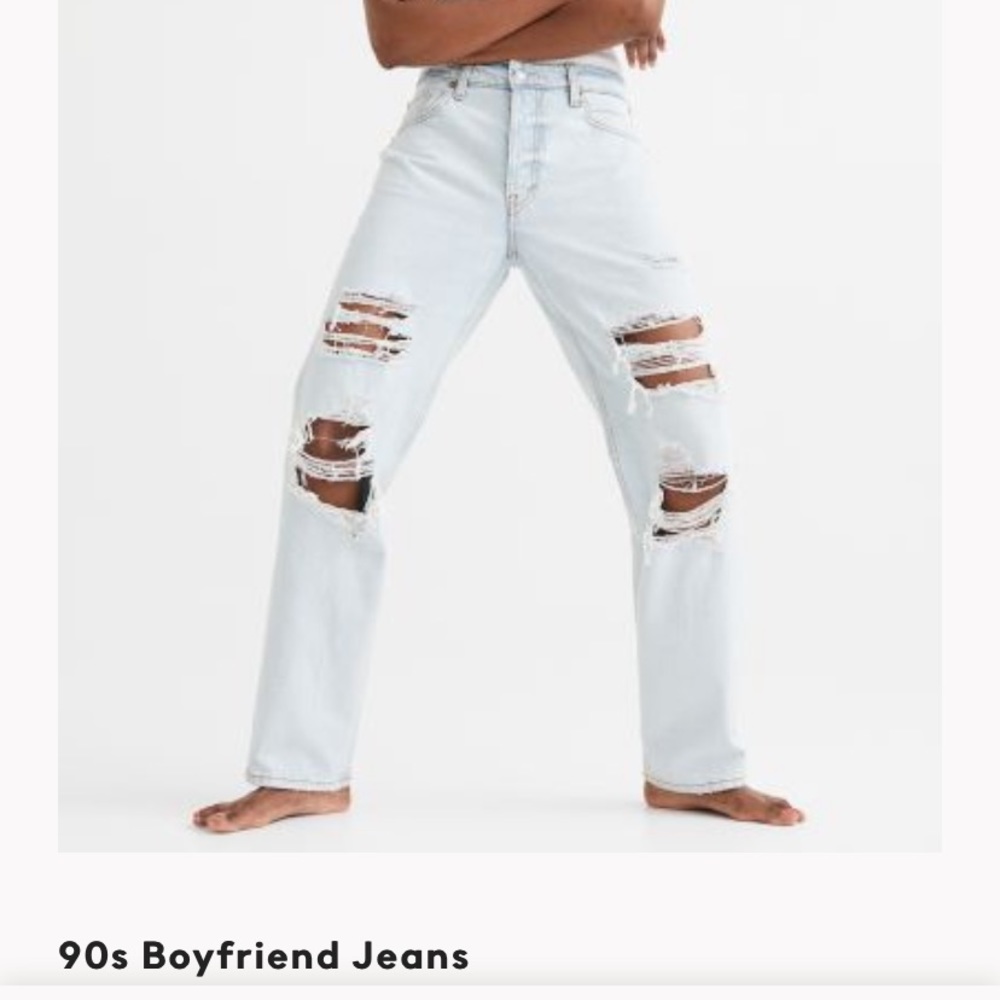 &Denim light wash high waisted ripped jeans